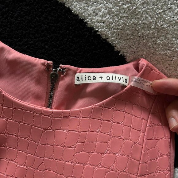 alice + olivia pink croc embossed faux leather mini dress - Picture 3 of 5